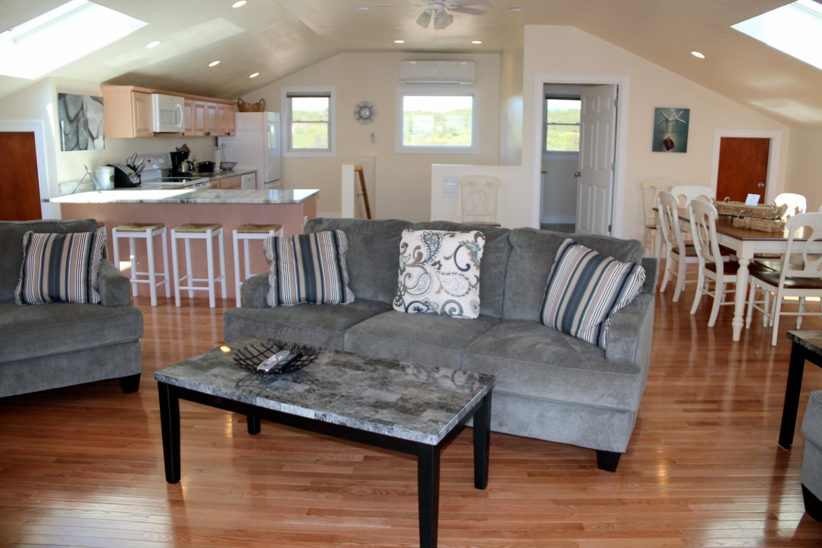 Upstairs Living, Kitchen and Dining of New Shore House